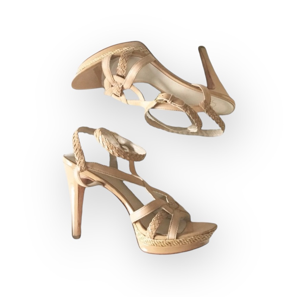 Joan & David ✦ Dakenyon Platform Stilettos Heeled Sandals ✦ Nude Patent Leather - Picture 14 of 16
